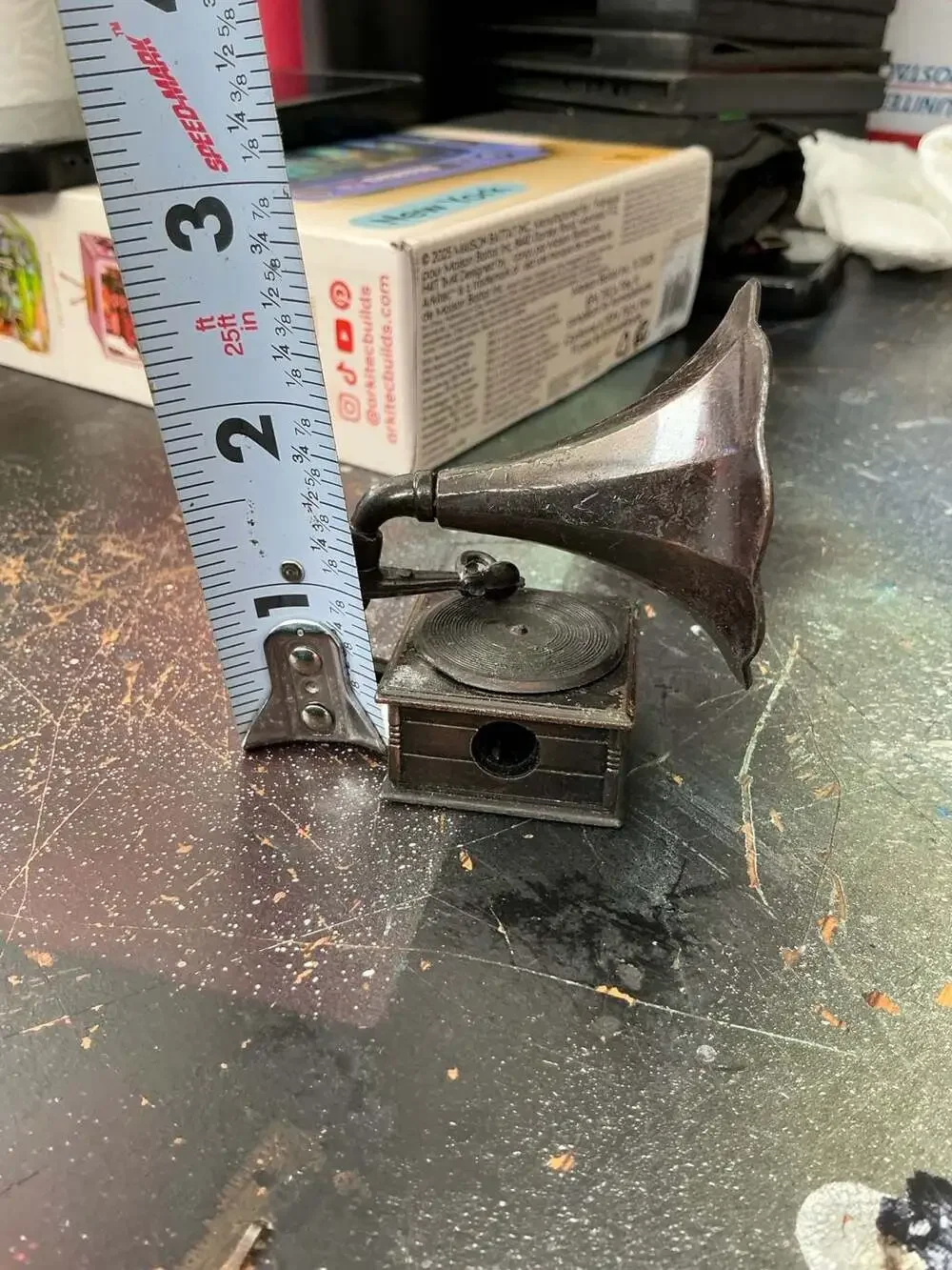 Vintage PlayMe Die Cast Metal Phonograph Gramophone Pencil Sharpener